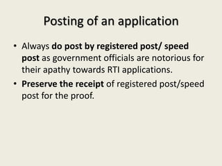 Rti Example By Post How to file rti application under rti act | PPTX