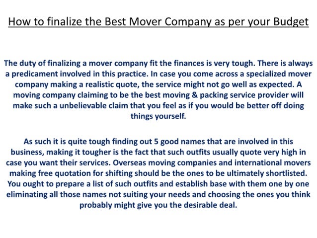 How to finalize the best mover company as per your budget