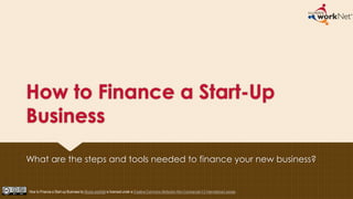 How to Finance a Start-Up
Business
What are the steps and tools needed to finance your new business?
How to Finance a Start-up Business by Illinois workNet is licensed under a Creative Commons Attribution-Non-Commercial 4.0 International License.
 