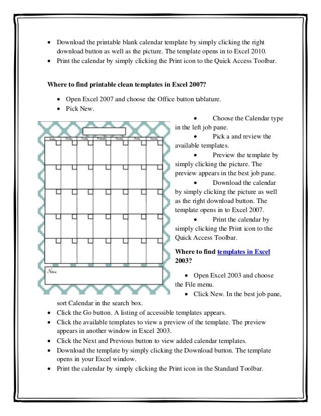 How To Find Free Printable Blank Calendars With Microsoft Excel