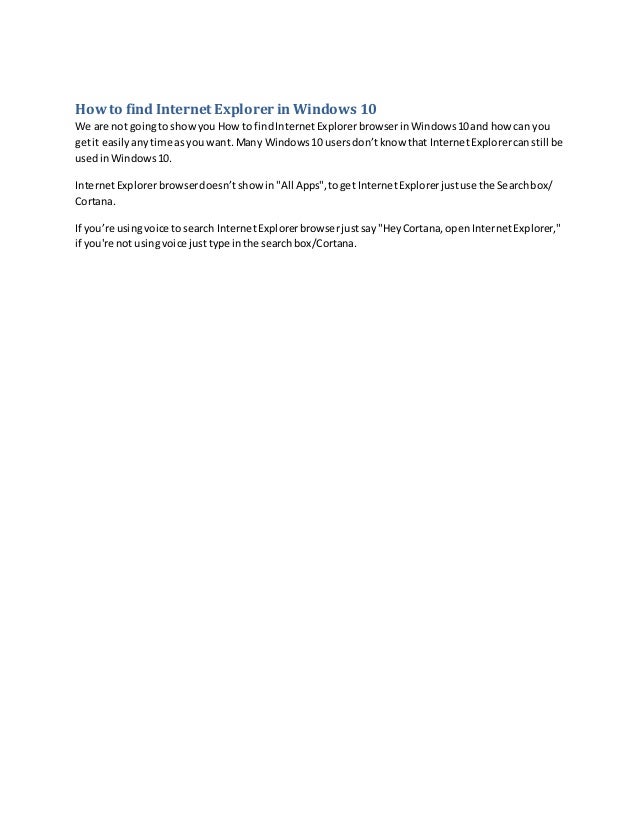How To Find Internet Explorer In Windows 10