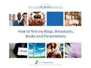 How to find my Blogs, Broadcasts,
Books and Presentations
 