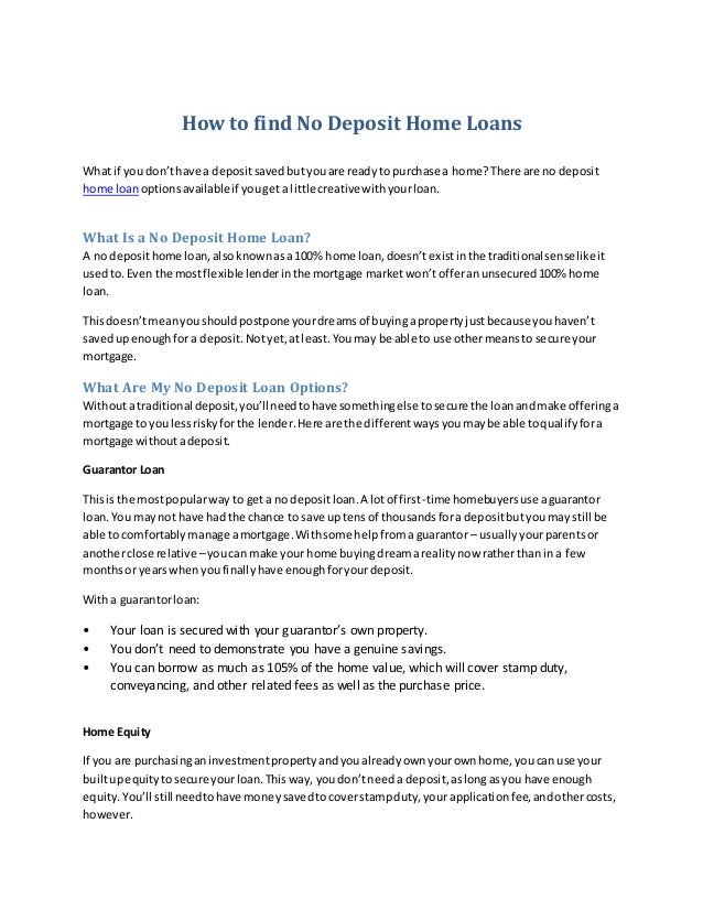 can you apply for a mortgage without a deposit