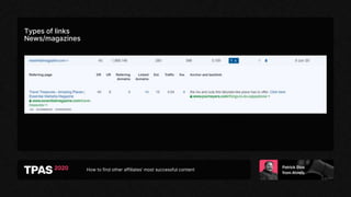 How to find other affiliates’ most successful content
Types of links
News/magazines
 