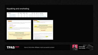 How to find other affiliates’ most successful content
Kayaking and snorkeling
 