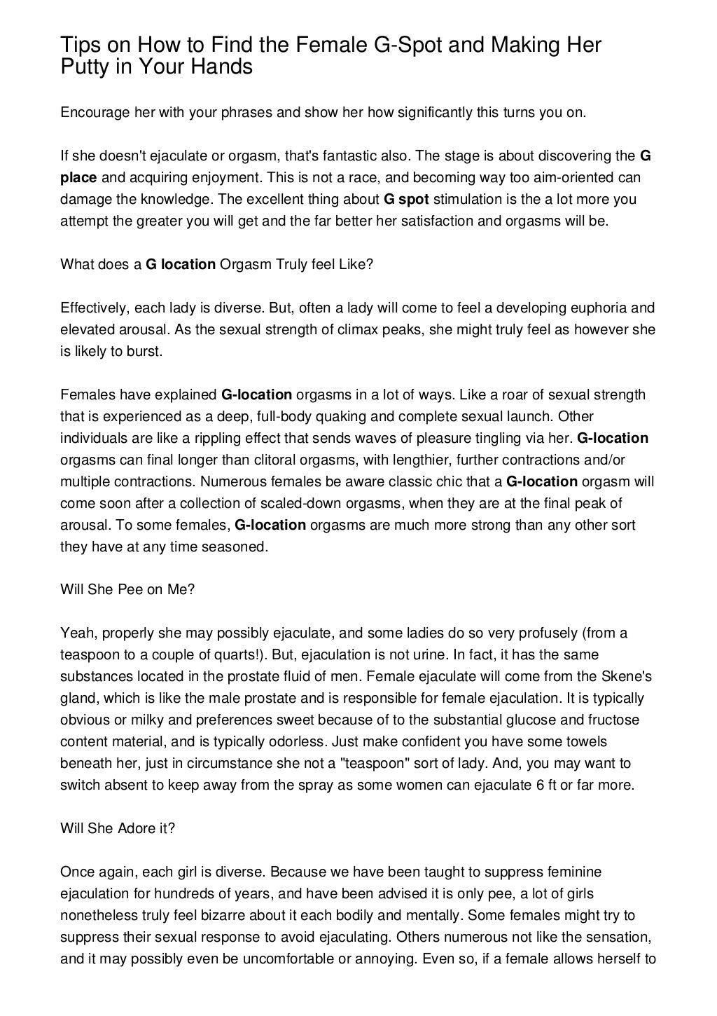 Tips on How to Find the Female GSpot and Making Her Putty in Your Hands