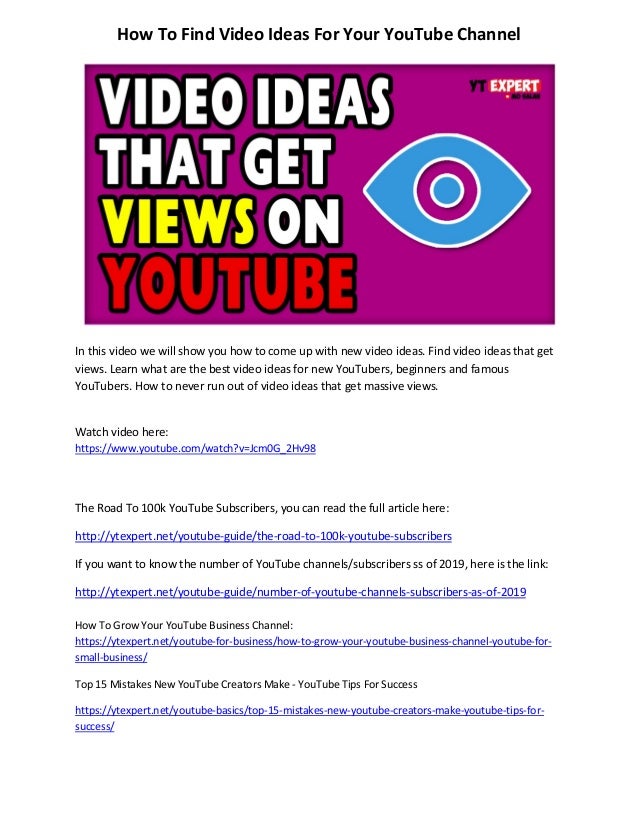 How To Find Video Ideas For Your Youtube Channel