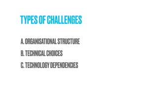 TYPESOFCHALLENGES
B.TECHNICALCHOICES
C.TECHNOLOGYDEPENDENCIES
A.ORGANISATIONALSTRUCTURE
 