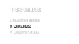 TYPESOFCHALLENGES
B.TECHNICALCHOICES
C.TECHNOLOGYDEPENDENCIES
A.ORGANISATIONALSTRUCTURE
 
