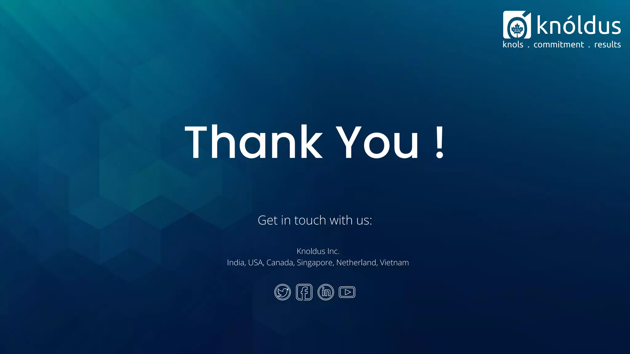 Thank You !
Get in touch with us:
Knoldus Inc.
India, USA, Canada, Singapore, Netherland, Vietnam
 