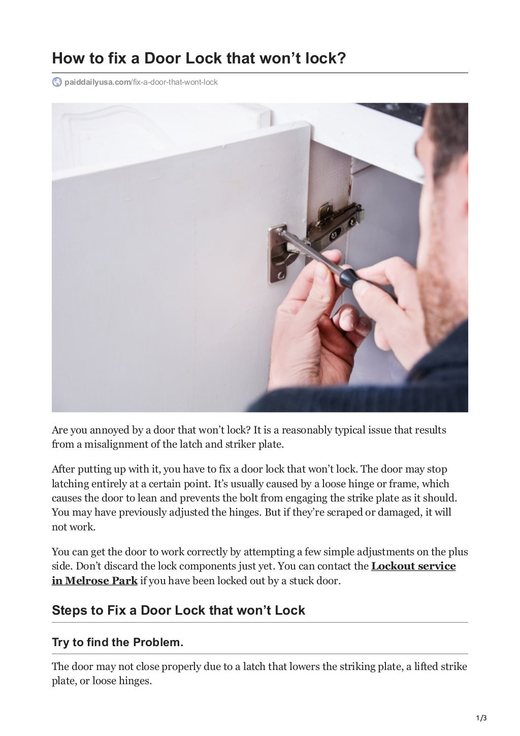 How to fix a door lock that wont lock?