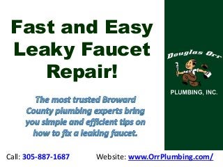 Fast and Easy
Leaky Faucet
Repair!

Call: 305-887-1687

Website: www.OrrPlumbing.com/

 