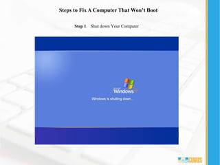 Steps to Fix A Computer That Won’t Boot
Step 1. Shut down Your Computer
 