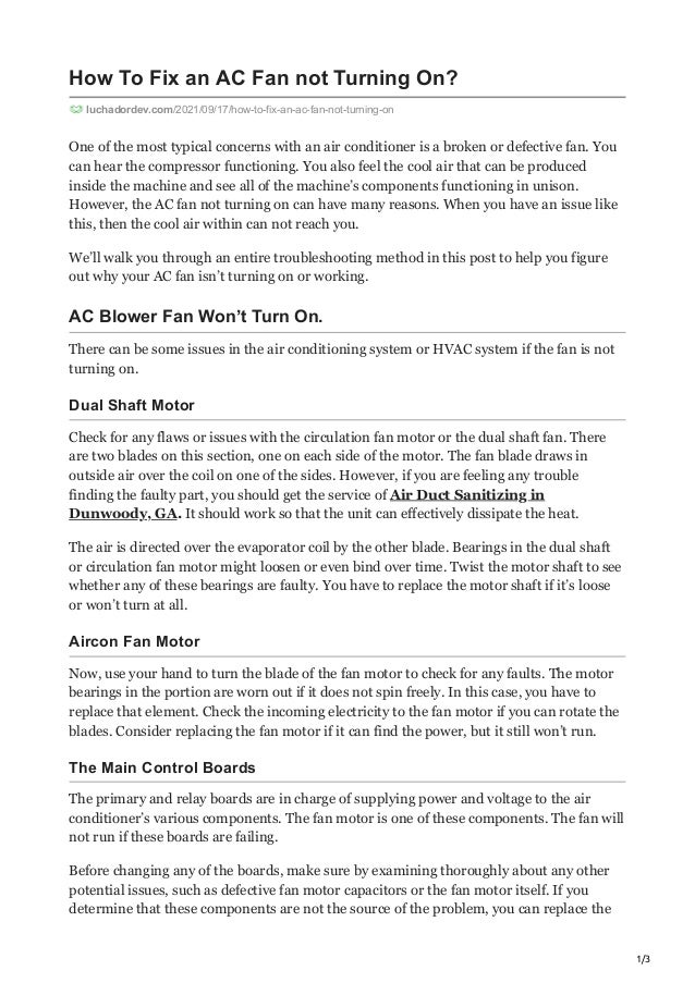 How To Fix an AC Fan not Turning On