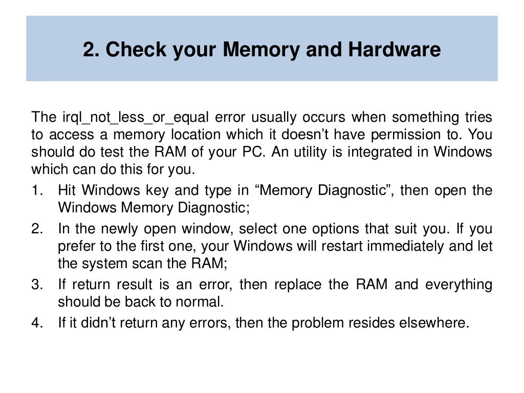 How to fix irql not less_or_equal blue screen of death in windows 10