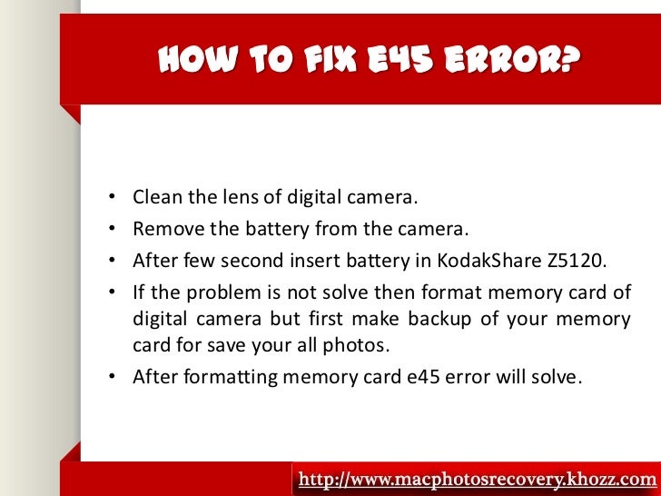 How to fix kodak camera error e45