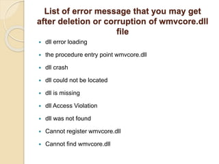 How To Fix Missing Wmv Core.Dll Error In Windows 10 | PPT