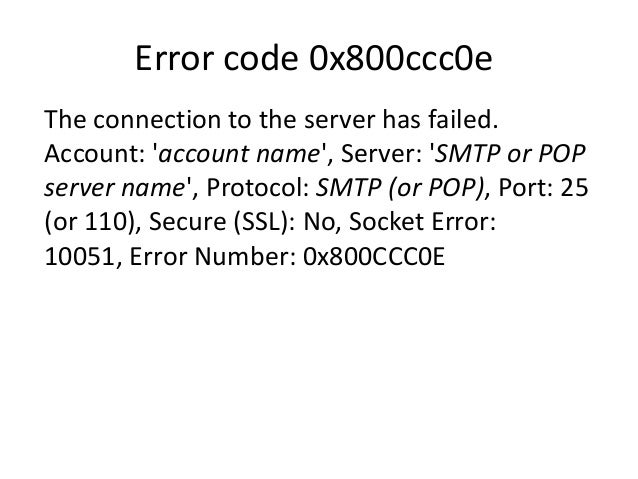 How to fix ms outlook error code 0x800ccc0e