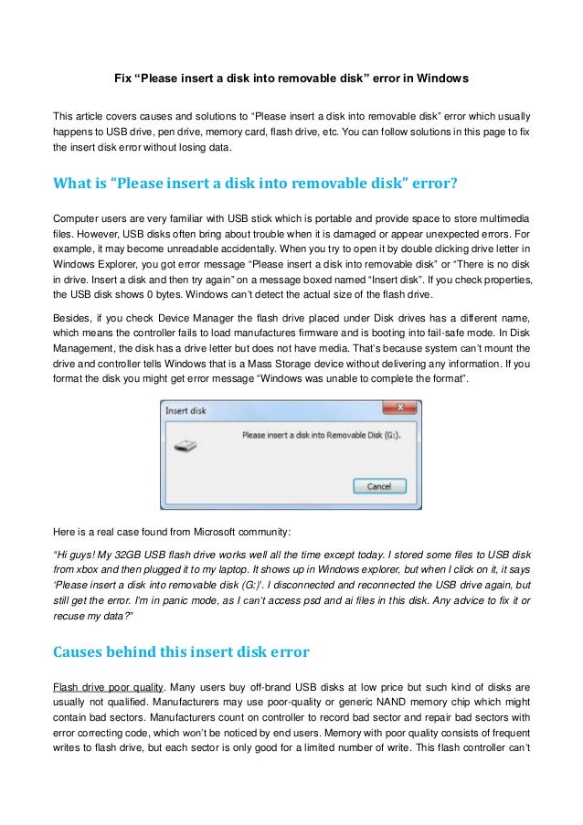How to fix “please insert a disk into removable disk” error