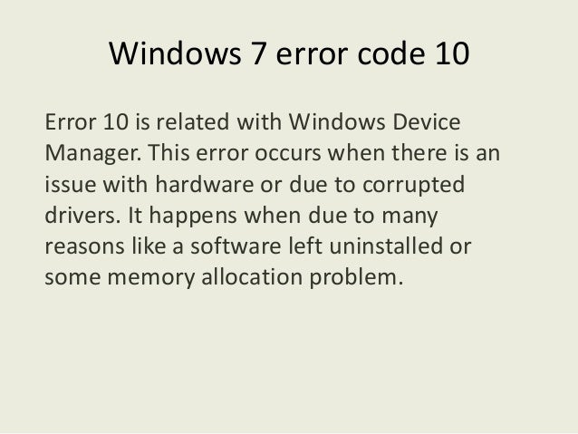 How to fix windows 7 error code 10