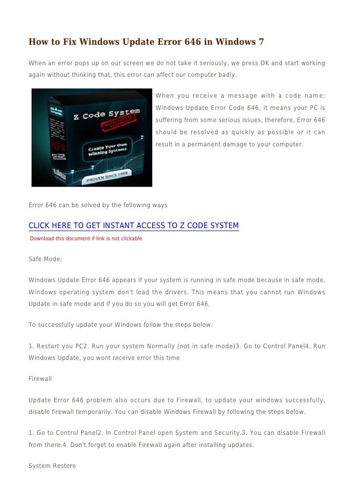 how to fix windows update error 646 in windows 7 windows 7 updates not downloading