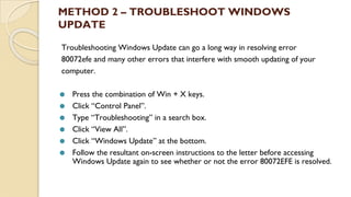 How to fix windows update error 80072 efe | PPT