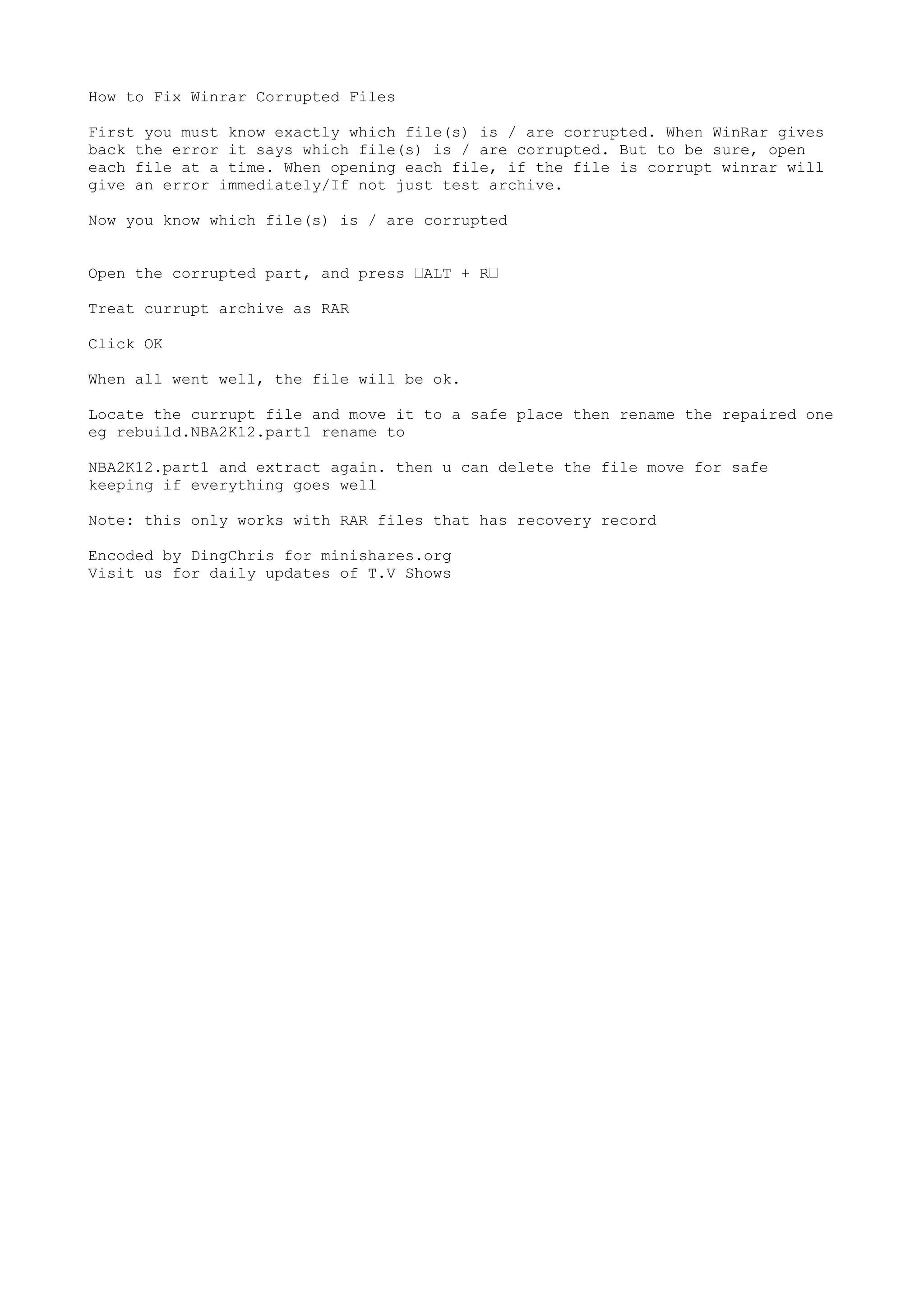 How to fix winrar corrupted files | TXT