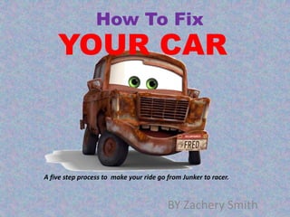 How To Fix ,[object Object],YOUR CAR,[object Object],A five step process to  make your ride go from Junker to racer.,[object Object],BY Zachery Smith,[object Object]