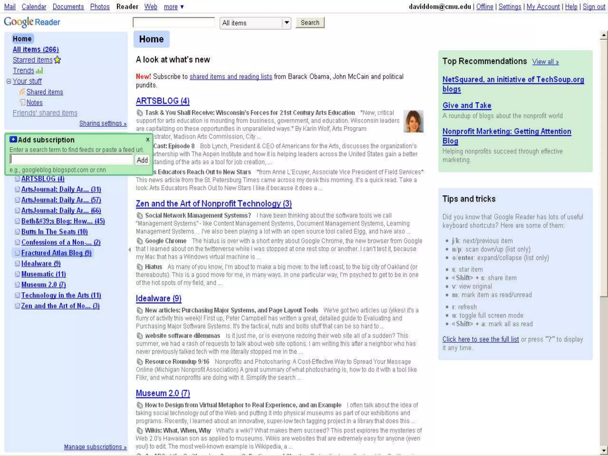 RSSWhat it is:“Really Simple Syndication”XML feeds of Web content that is pulled together with an “aggregator” or “reader” so you can stay up-to-date with frequently changing content.