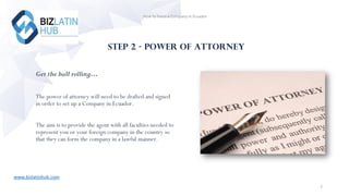 STEP 2 - Power of Attorney
www.bizlatinhub.com
Get the ball rolling…
The power of attorney will need to be drafted and
sig...