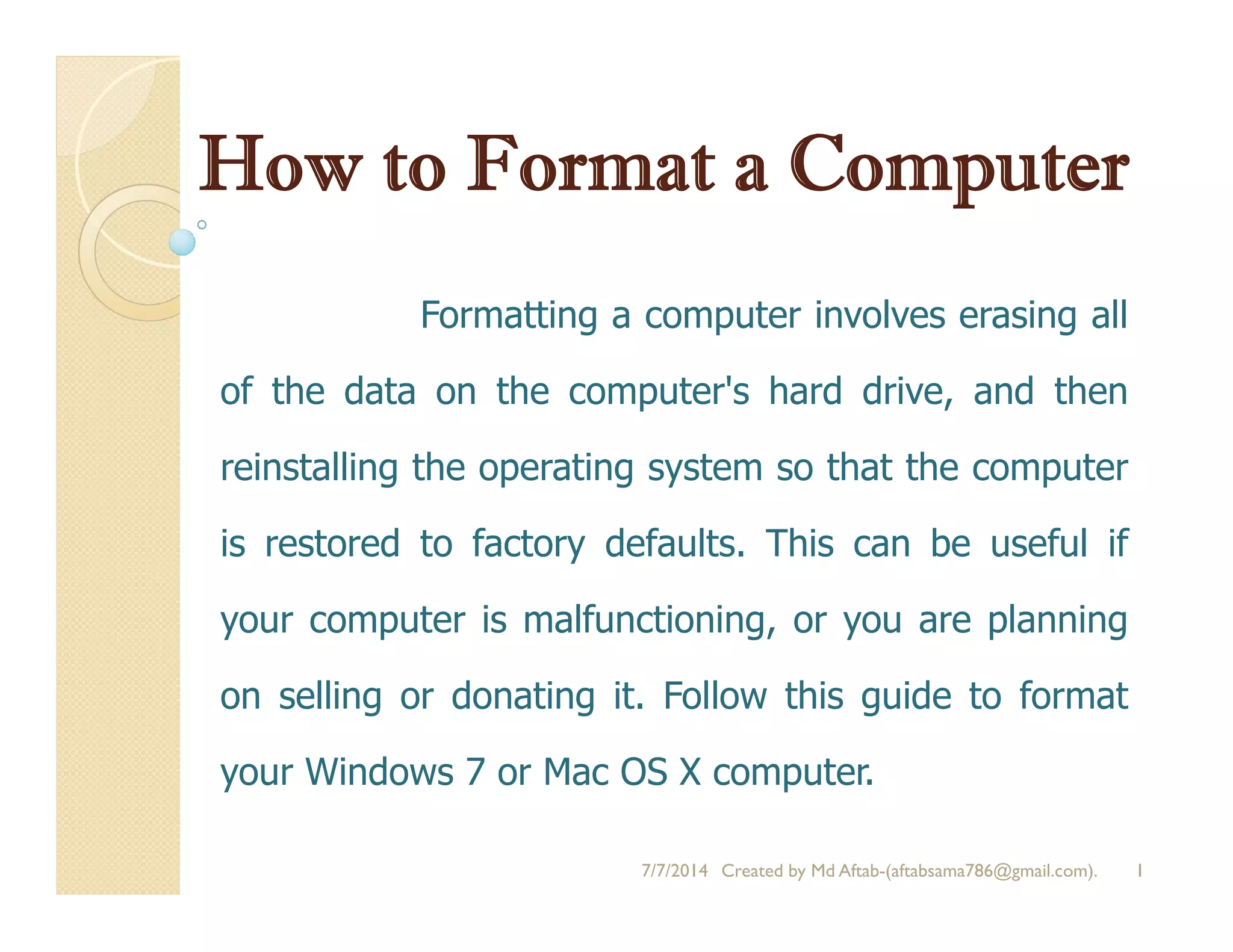 How to format a computer windows 7 | PPT