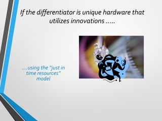 If the differentiator is unique hardware that
utilizes innovations …..
….using the “just in
time resources”
model
 