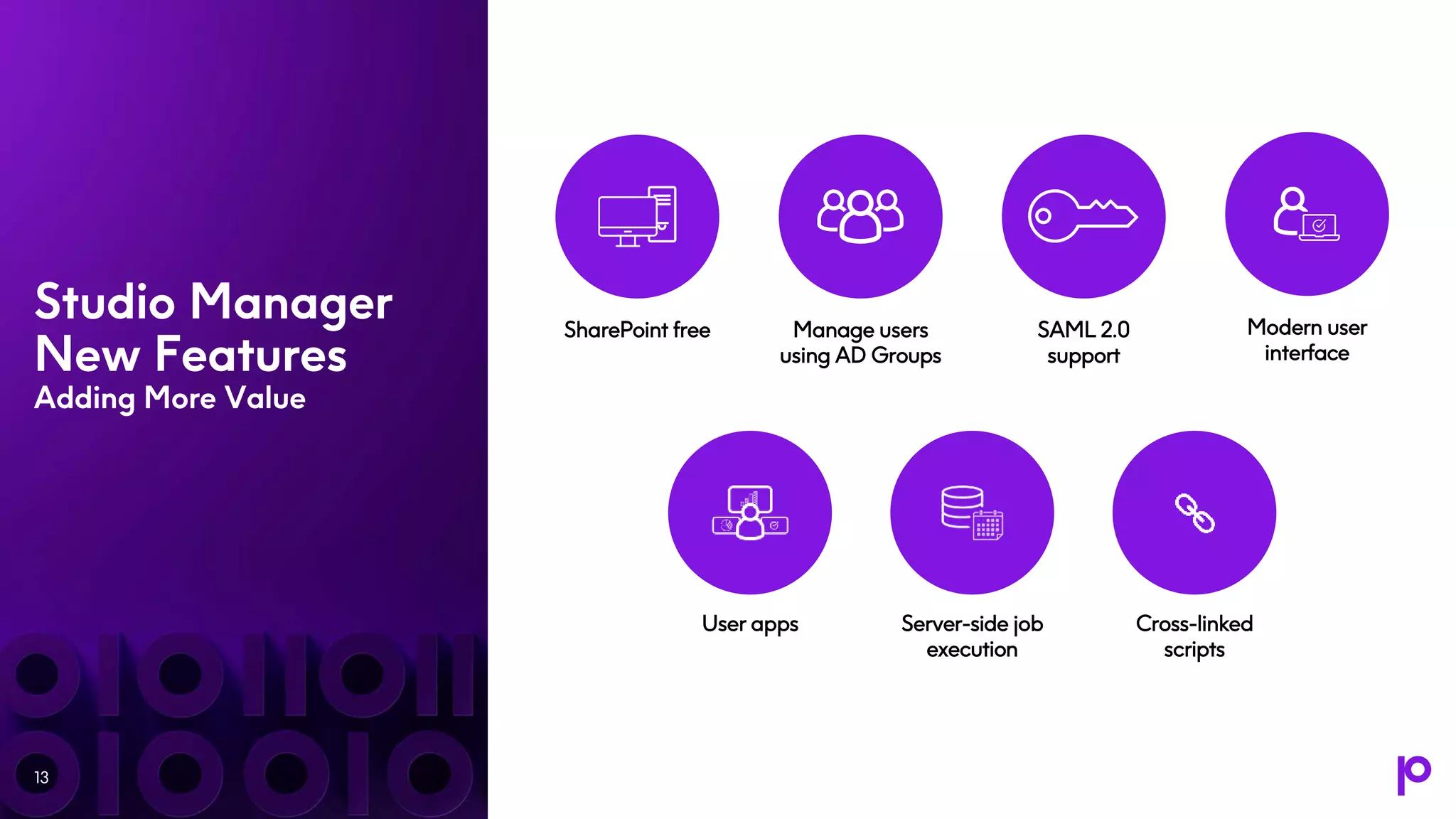 Studio Manager
New Features
Adding More Value
13
Modern user
interface
SAML 2.0
support
Manage users
using AD Groups
SharePoint free
Cross-linked
scripts
Server-side job
execution
User apps
 