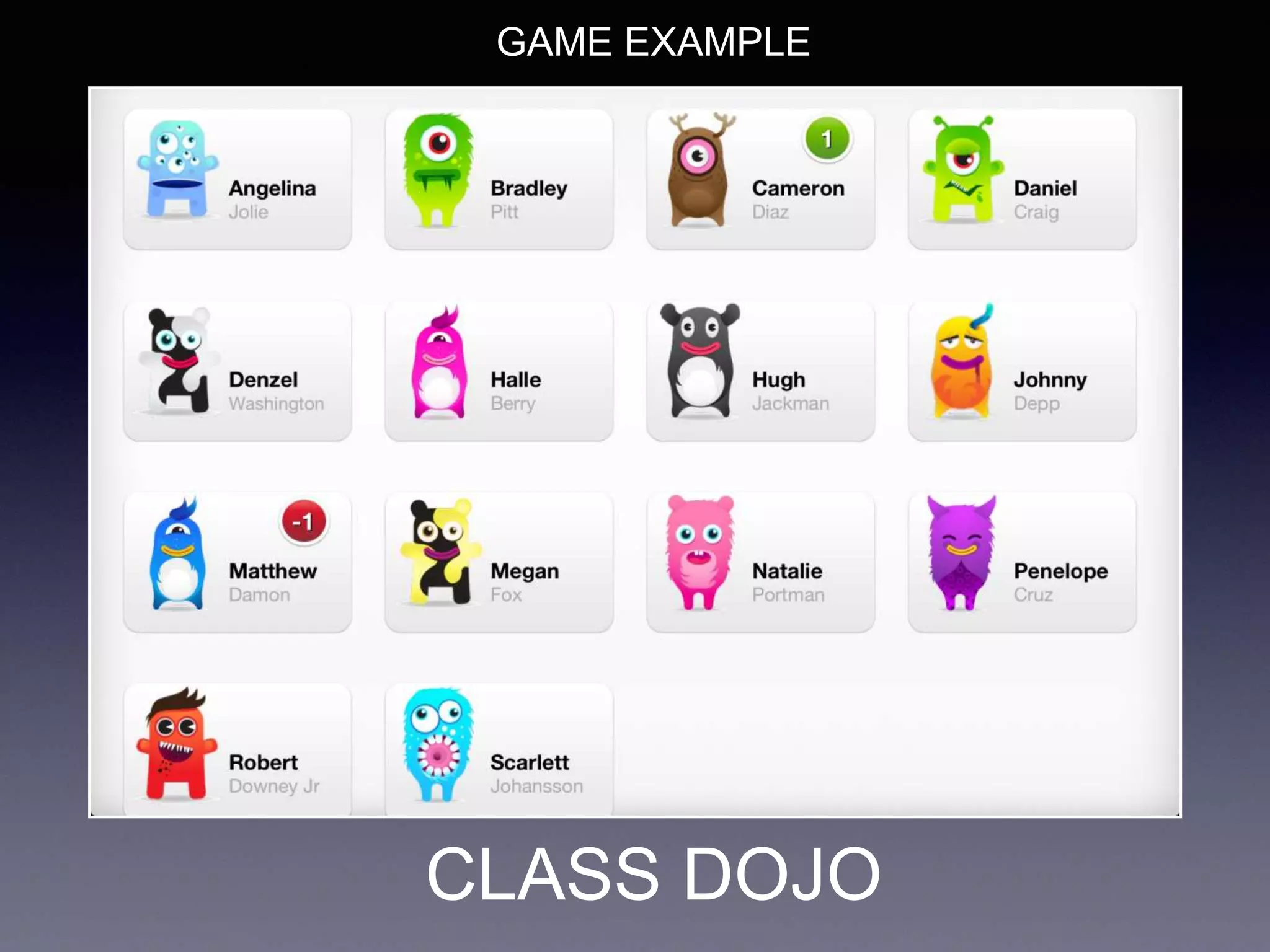 CLASS DOJO
GAME EXAMPLE
 