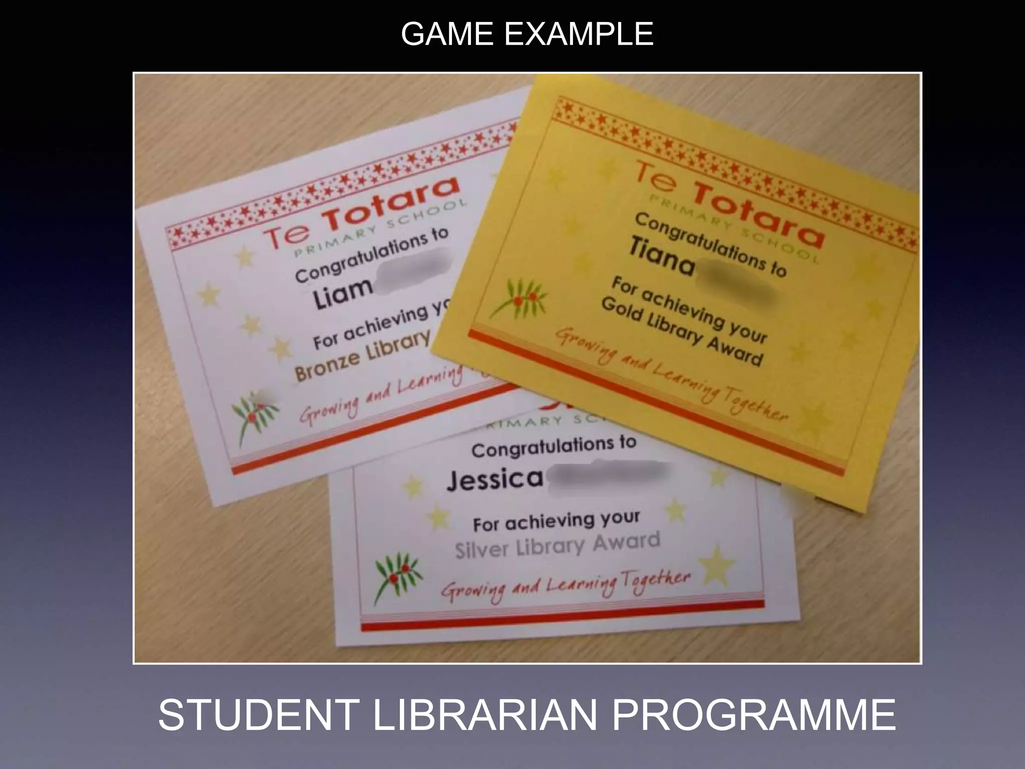 STUDENT LIBRARIAN PROGRAMME
GAME EXAMPLE
 
