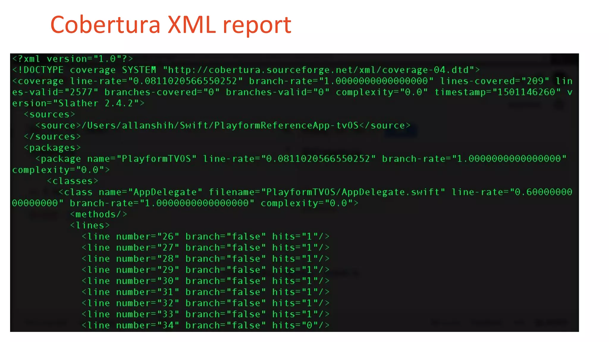 Cobertura XML report 