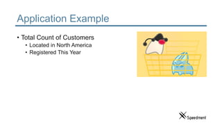 Application Example
• Total Count of Customers
• Located in North America
• Registered This Year
 