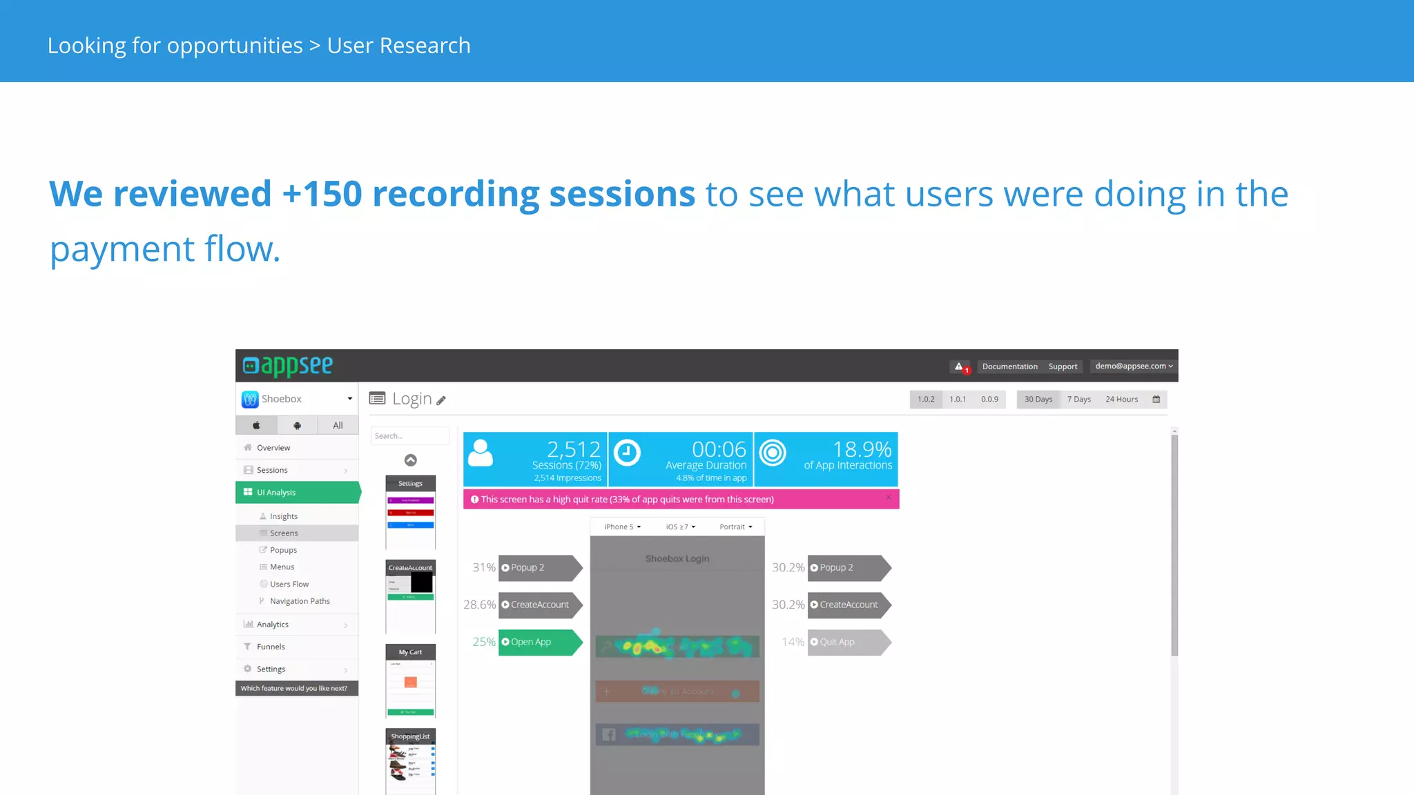 “What if I want
to buy without
having to
register?”
We did 20+ user tests. Here’s what they told us:
Looking for opportunities > User ResearchLooking for opportunities > User ResearchLooking for opportunities > User Test
 