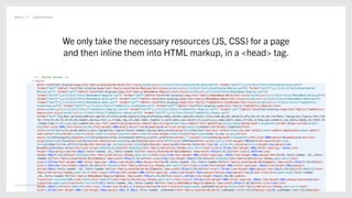 © Copyright 2019 Delete
@POLLY_P #BRIGHTONSEO
We only take the necessary resources (JS, CSS) for a page
and then inline them into HTML markup, in a <head> tag.
 
