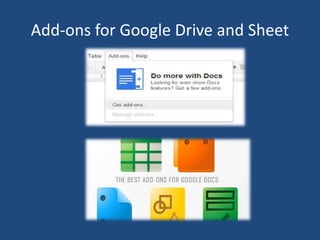 Add-ons for Google Drive and Sheet
 