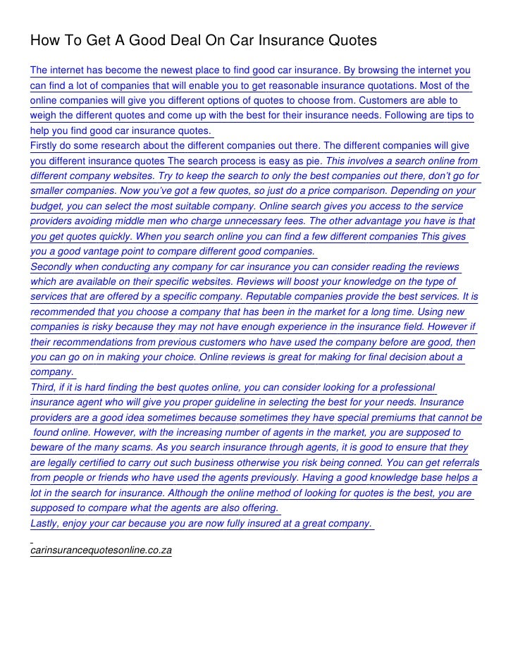 how to a good deal on car insurance quotes 1 728
