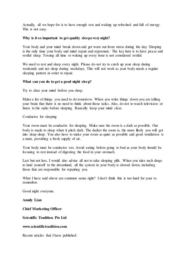 How to get a good night sleep (anndy lian)