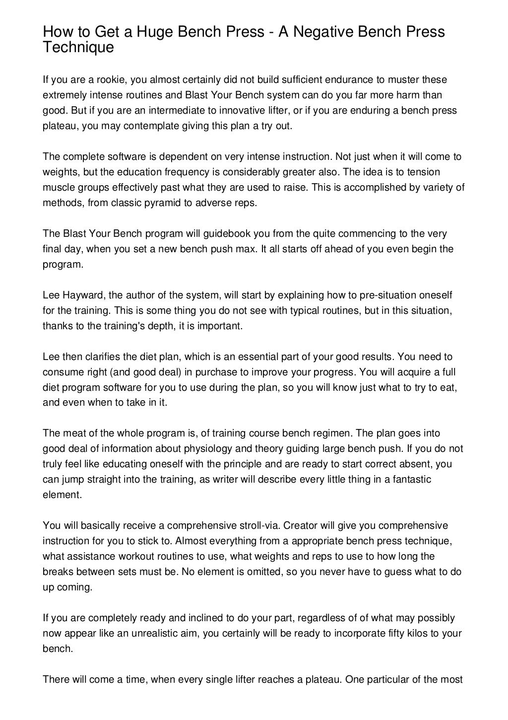 How to Get a Huge Bench Press A Negative Bench Press Technique