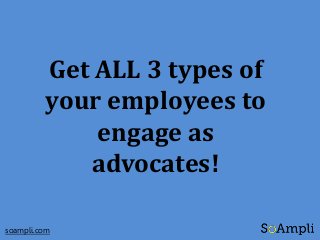 Get ALL 3 types of
your employees to
engage as
advocates!
soampli.com
 