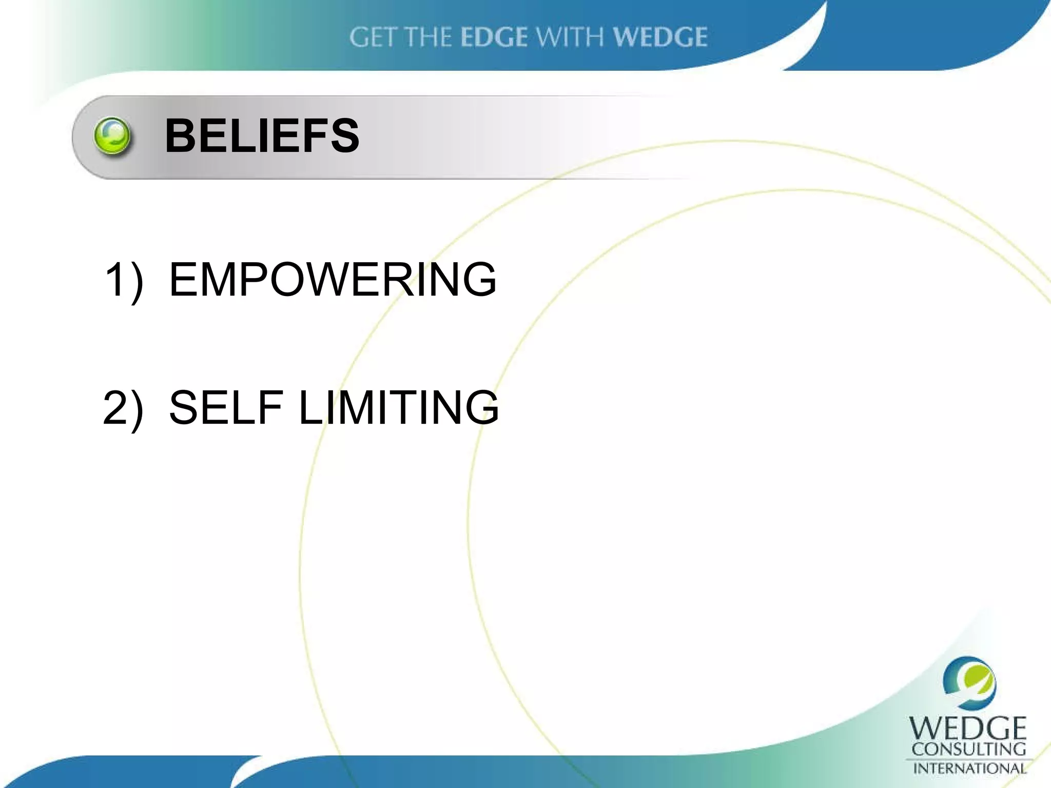 BELIEFS 1) EMPOWERING 2) SELF LIMITING 