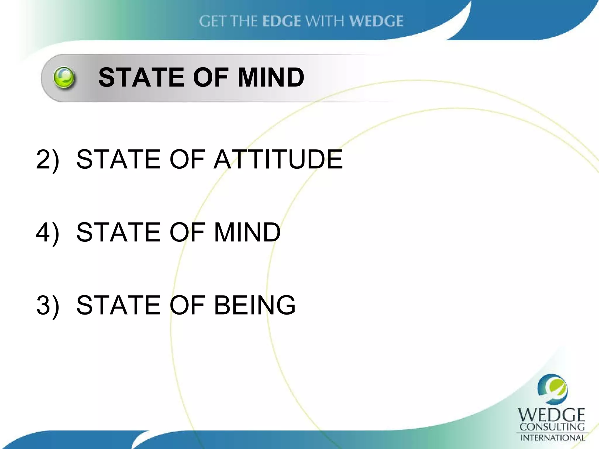 STATE OF MIND STATE OF ATTITUDE STATE OF MIND 3) STATE OF BEING 