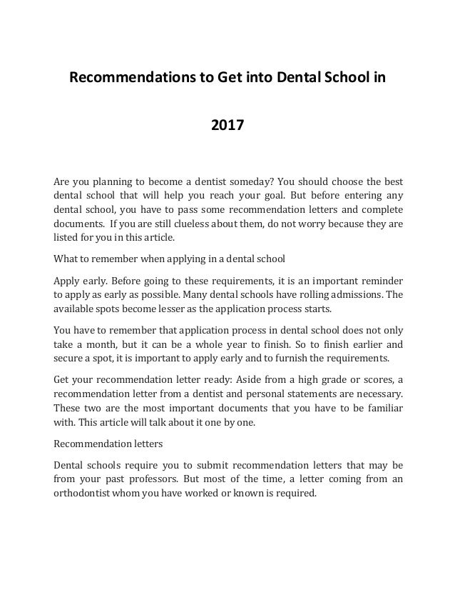 how to get into dental school in 2017 dental recommendation