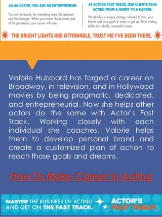How To Make Career In Acting
Valorie Hubbard has forged a career on
Broadway, in television, and in Hollywood
movies by be...