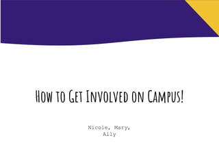 How to Get Involved on Campus!
Nicole, Mary,
Ally
 