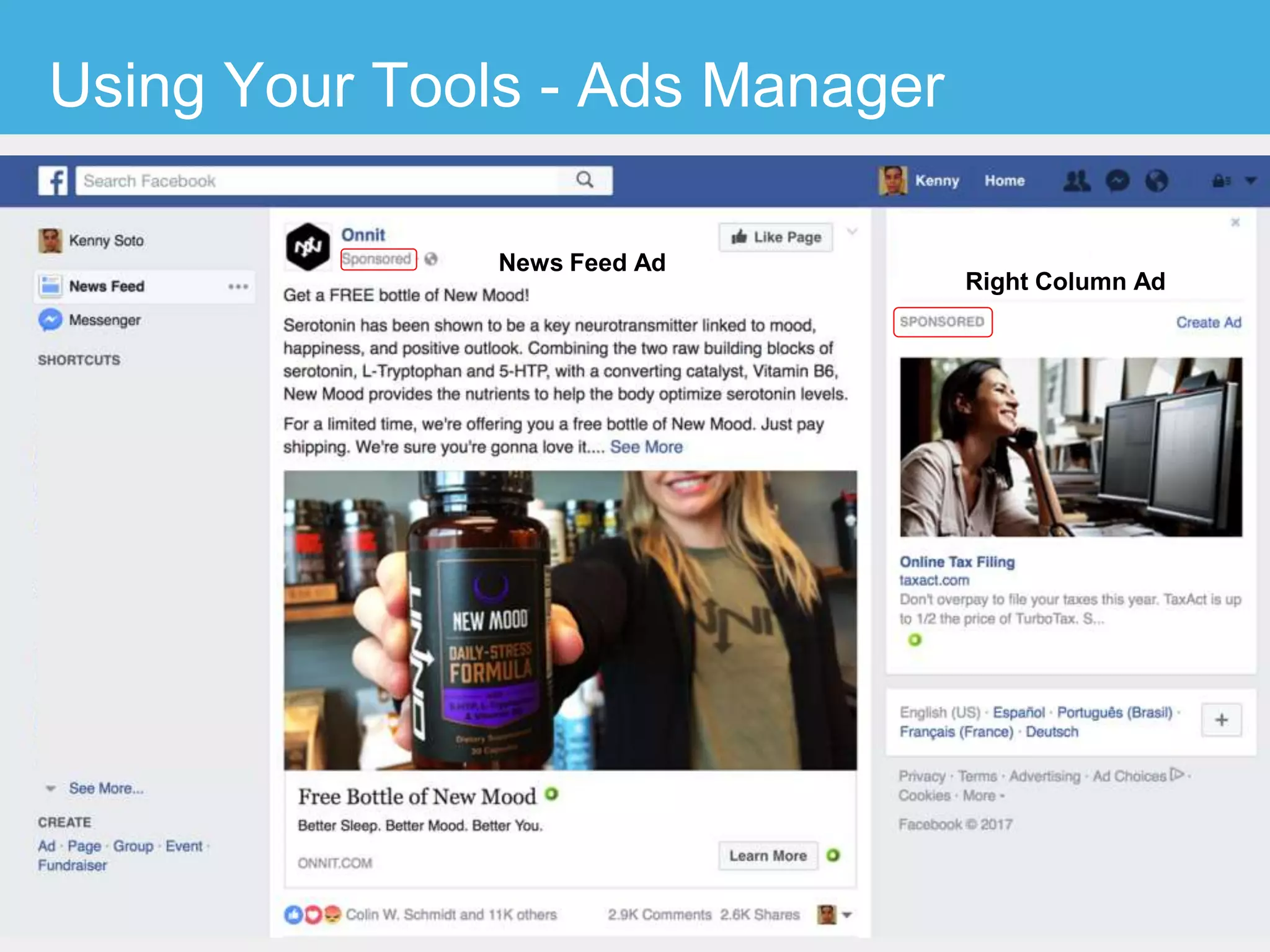 Using Your Tools - Ads Manager
News Feed Ad
Right Column Ad
 